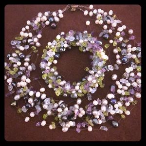 Authentic!!! Freshwater pearl & precious stone set